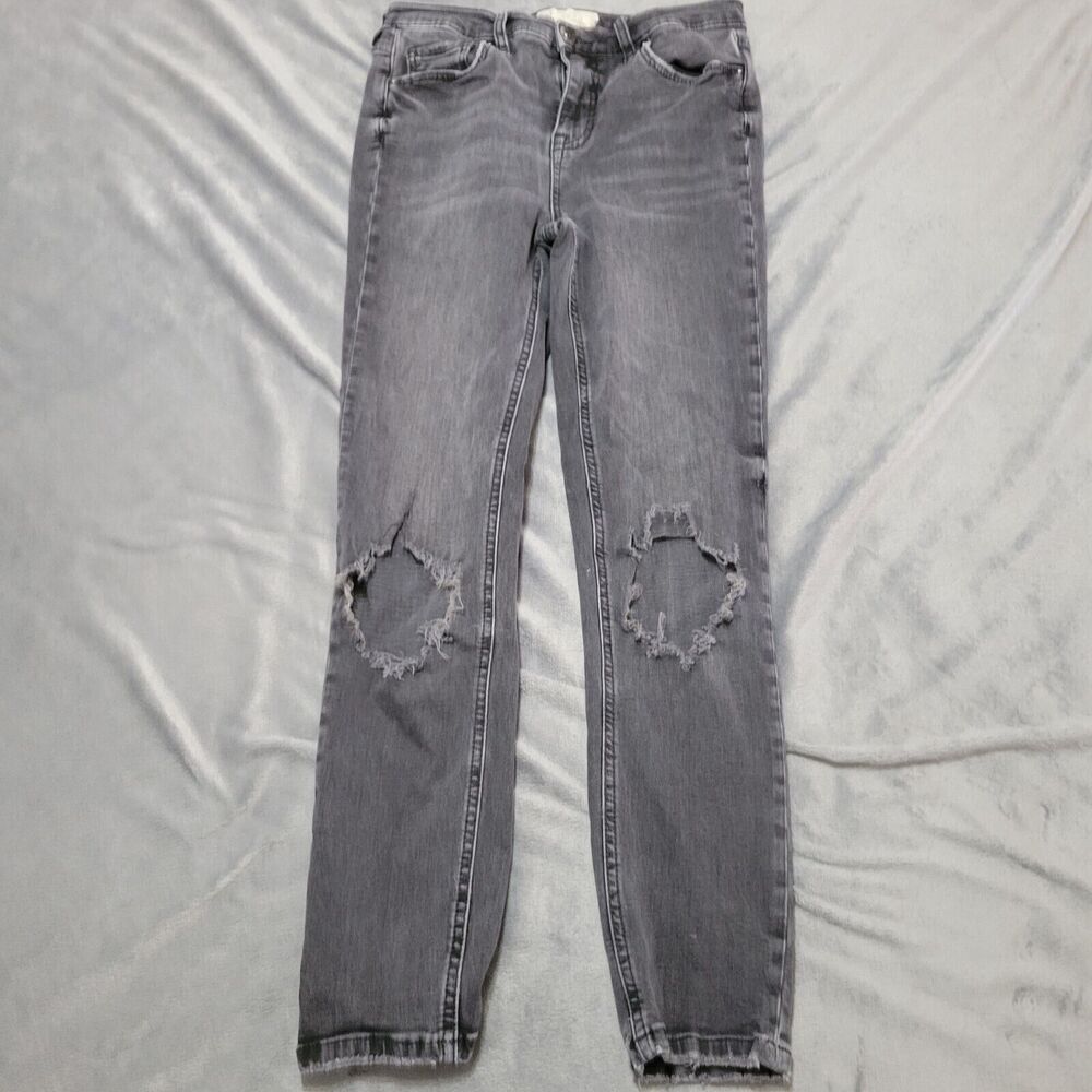 We The Free Jeans Women 29 Dark Wash Skinny Leg Black Denim Distressed Knee Pant